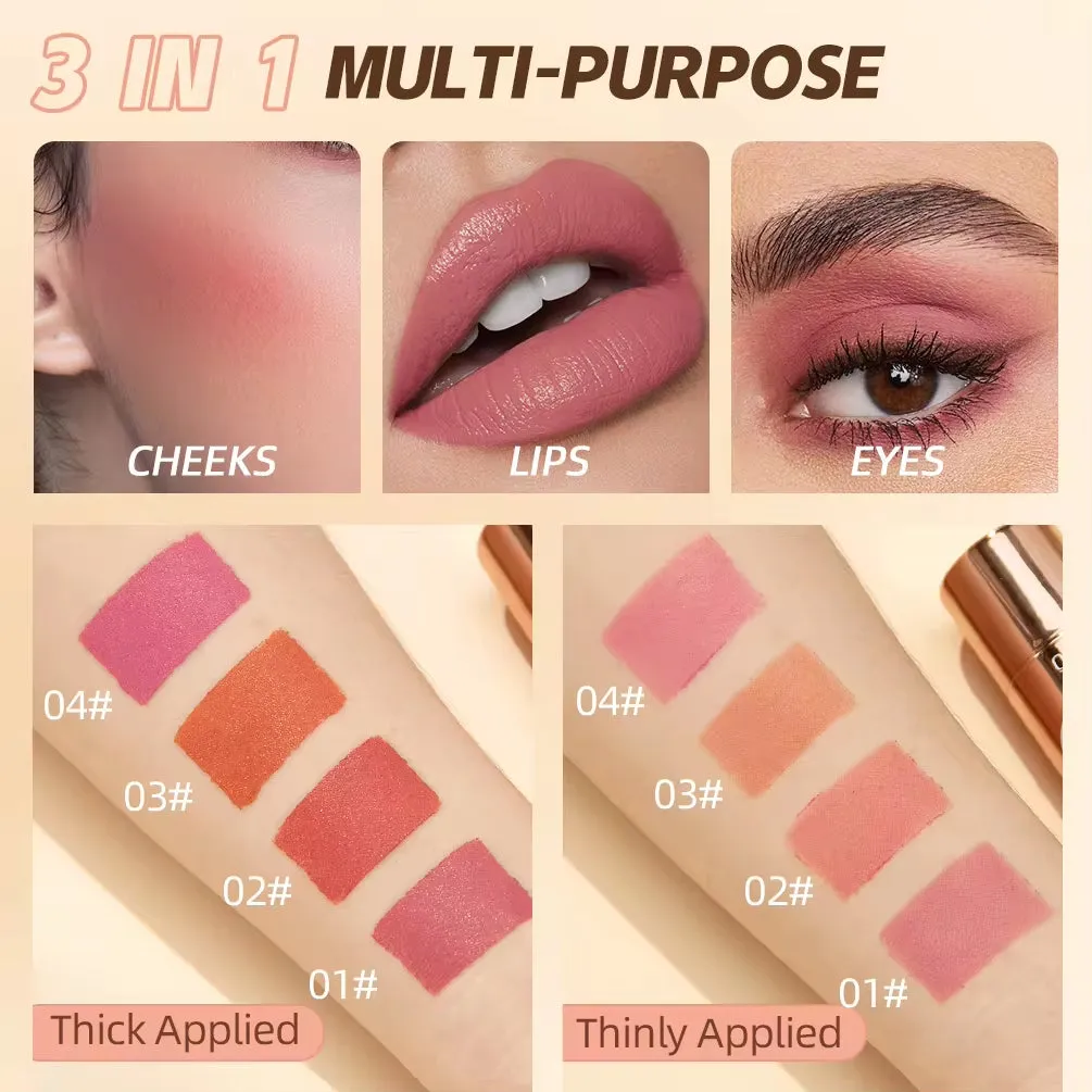 3-In-1 Stick For Eyes Cheek and Lip Tint Buildable Makeup for Women