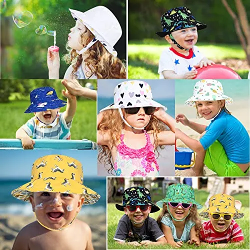Baby Boy Girl Sun Hat,Adjustable Toddler Kids UPF 50  Sun Protective Wide Brim Sun Hat,Beach Hat for Girl Boy (0-6 Months, Black-Dinosaur)