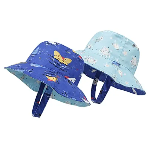 Baby Boy Girl Sun Hat,Adjustable Toddler Kids UPF 50  Sun Protective Wide Brim Sun Hat,Beach Hat for Girl Boy (0-6 Months, Black-Dinosaur)