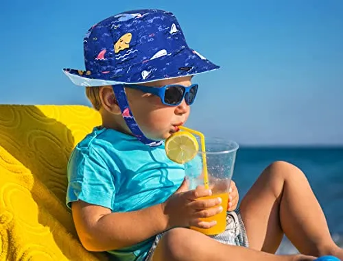 Baby Boy Girl Sun Hat,Adjustable Toddler Kids UPF 50  Sun Protective Wide Brim Sun Hat,Beach Hat for Girl Boy (0-6 Months, Black-Dinosaur)