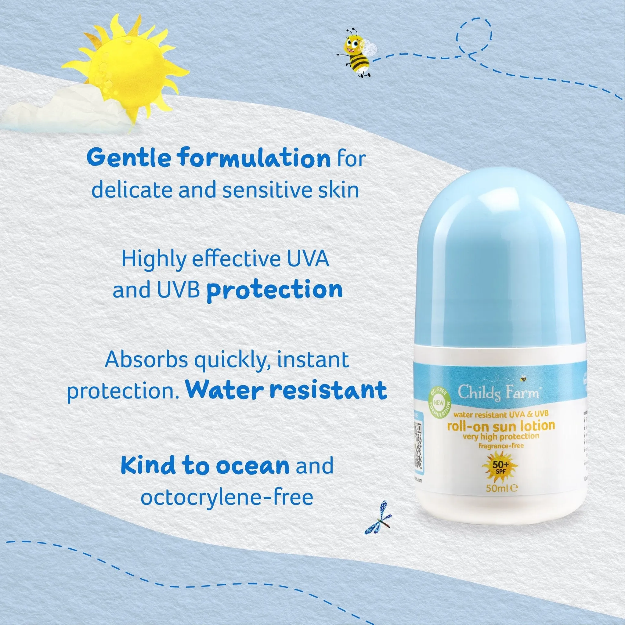 Childs Farm 50  SPF roll-on sun lotion fragrance-free
