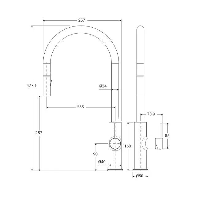 Fienza Kaya Pull Out Sink Mixer Urban Brass