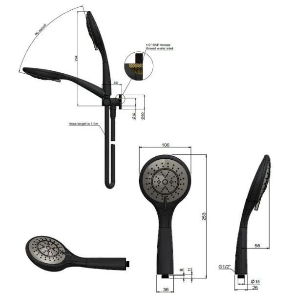 Meir Round 3 Function Hand Shower on Swivel Bracket Chrome