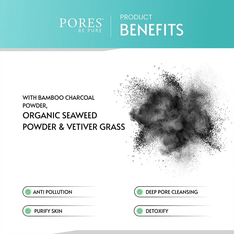 SEAWEED ALGAE & CHARCOAL FACE WASH - With Bamboo Charcoal Powder, Organic Seaweed & Vetiver Grass - 100 mL