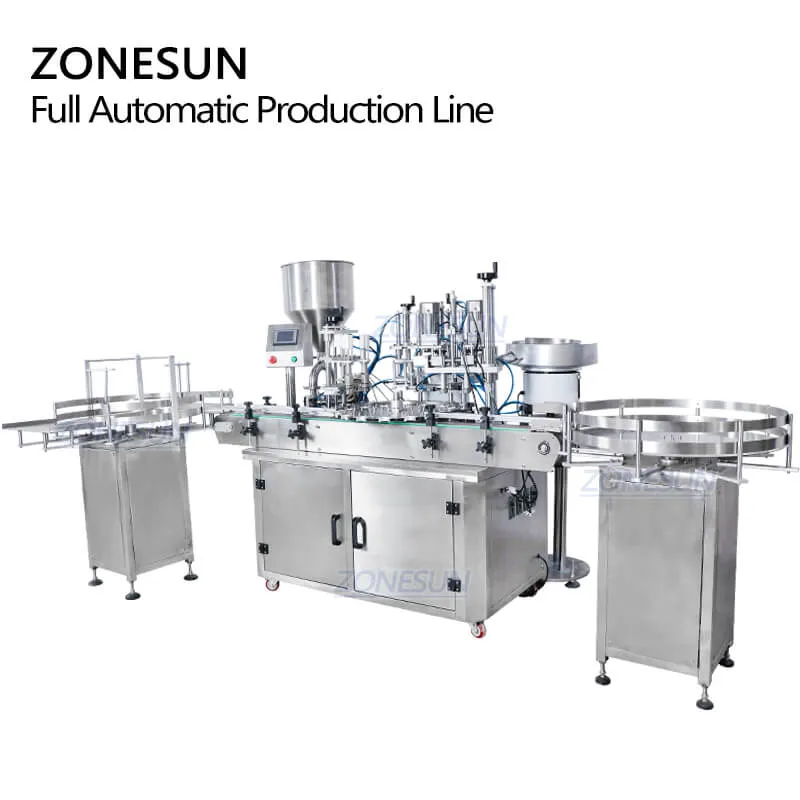 ZS-FAL180A5 Automatic 4 In 1 Essential Oil Vial Small Bottle Filling Capping Machine With Cap Feeder