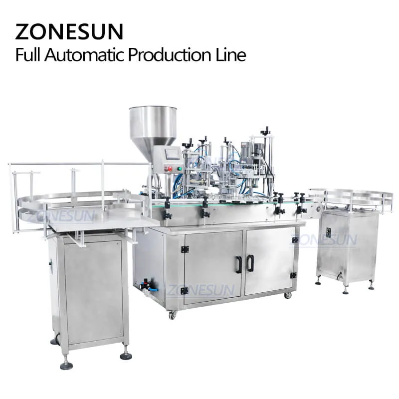 ZS-FAL180A5 Automatic 4 In 1 Essential Oil Vial Small Bottle Filling Capping Machine With Cap Feeder